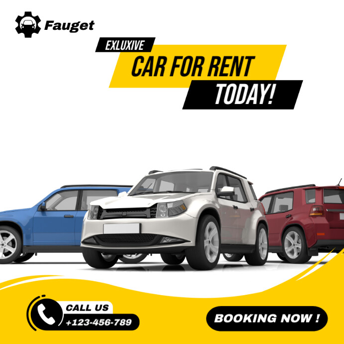 Yellow Modern Car for Rent Instagram Post Template | PosterMyWall