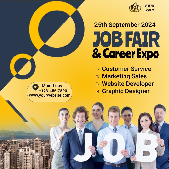 yellow Modern Job Fair and Career Expo Template | PosterMyWall