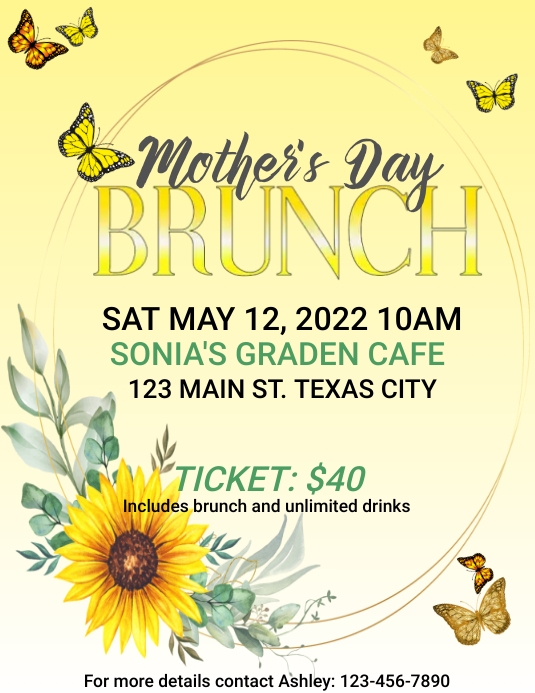 Yellow Mother's Day Brunch Flyer template