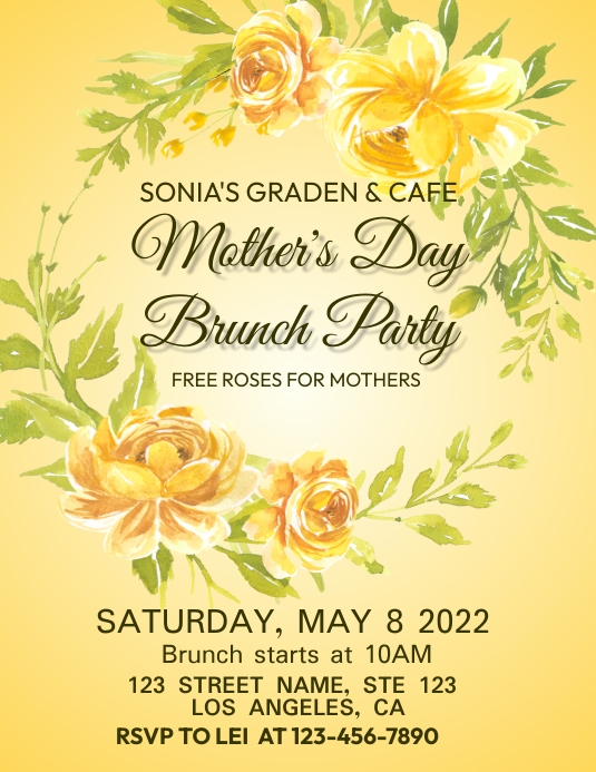 Yellow Mother's Day Brunch Party Flyer template