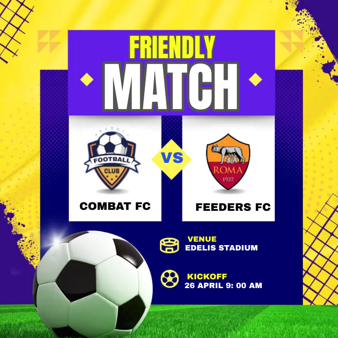 Yellow navy modern  friendly match Instagram template