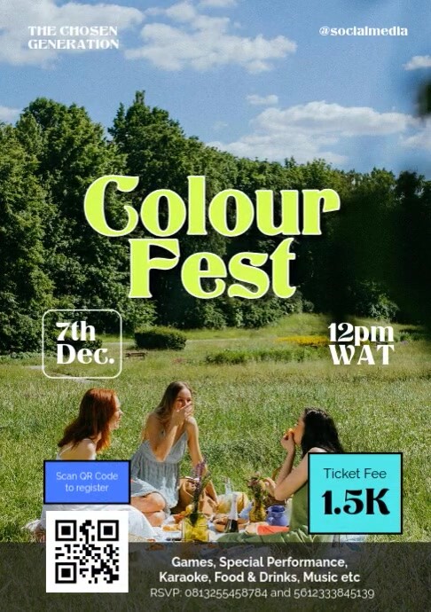 Yellow Neon Colour Fest Poster A3 template