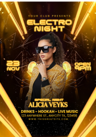 Yellow Neon Electro Night Party A4 template