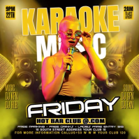 Yellow Neon Friday Karaoke Music Party Flyer Square (1:1) template