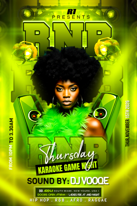 Copy of Yellow Neon RNB Karaoke Game Night Poster | PosterMyWall
