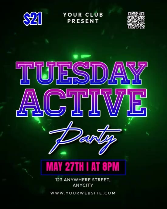 Yellow neon tuesday active party instagram portrait Template | PosterMyWall