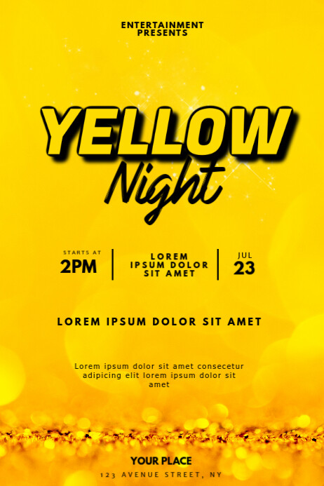 Yellow Night Party Flyer Design Template Poster