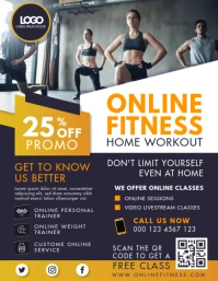 Yellow Online Fitness Home Workout Flyer ใบปลิว (US Letter) template