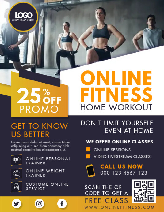 Gelb Online Fitness Home Workout Flyer Vorlage Postermywall