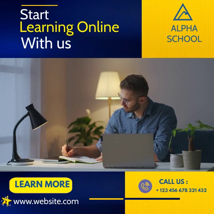Yellow Online Learning Educational Video Template | PosterMyWall