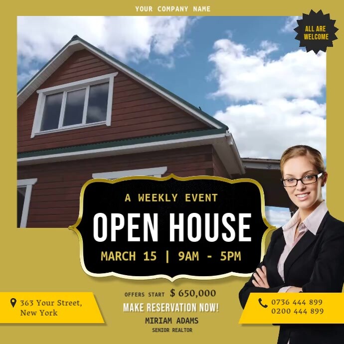 Yellow Open House Online Ad Template | PosterMyWall