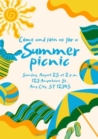 Yellow Orange Blue Creative Summer Picnic Flyer Poster A5 A4 Instagram template