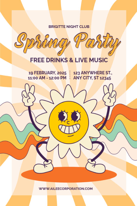 Yellow Spring Party Yellow Orange Joyful Spring Party Poster Template | PosterMyWall