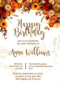 Yellow orange sunflower flower birthday invit A5 template