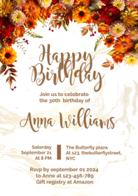 Yellow Orange Sunflower Birthday Invitation | Rustic Bright Floral Celebration A5 template