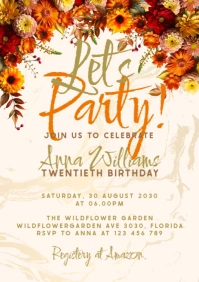 Yellow orange wildflowers birthday invitation A5 template