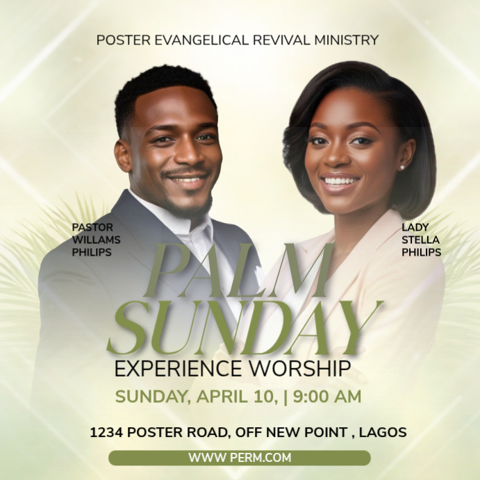 Yellow Palm Sunday Worship Service Instagram Post Template | PosterMyWall