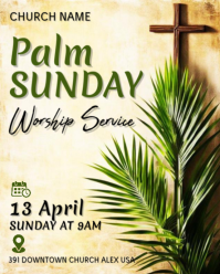 Yellow Palm Sunday Worship Service Instagram Portrait template