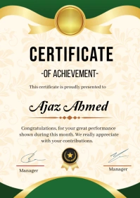 Yellow Pastel Certificate Of Achievement Gold A6 template