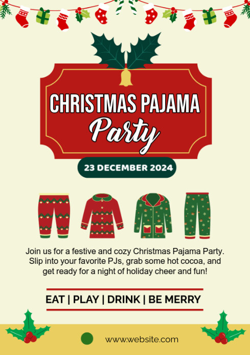 Modèle Yellow Pastel Christmas Pajama Party Invitation A4 | PosterMyWall