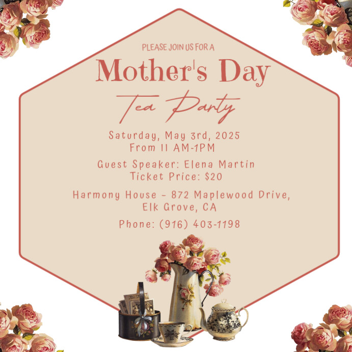 Yellow Pastel Mother's Day Tea Party Invitation Instagram Post Wpis na Instagrama template