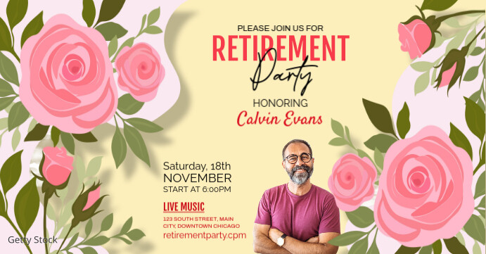 Yellow Pastel Retirement Party Facebook Event Cover template