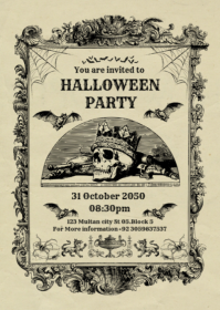 Yellow Pastel Spooky Night Party Invitation Cards A6 template