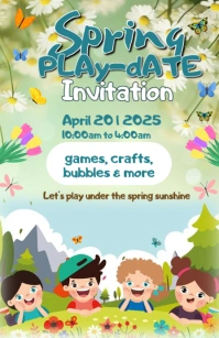 Yellow Pastel Spring Play Date Invitation Tabloid Tabloide template