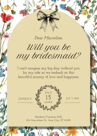 Yellow Pastel Watercolor Flowers Bridesmaid Invitation A6 template