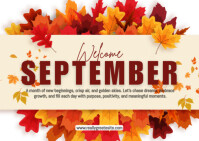Yellow Pastel Welcome September Fall Poster – Autumn Leaves Inspirational Monthly Greeting Postcard template
