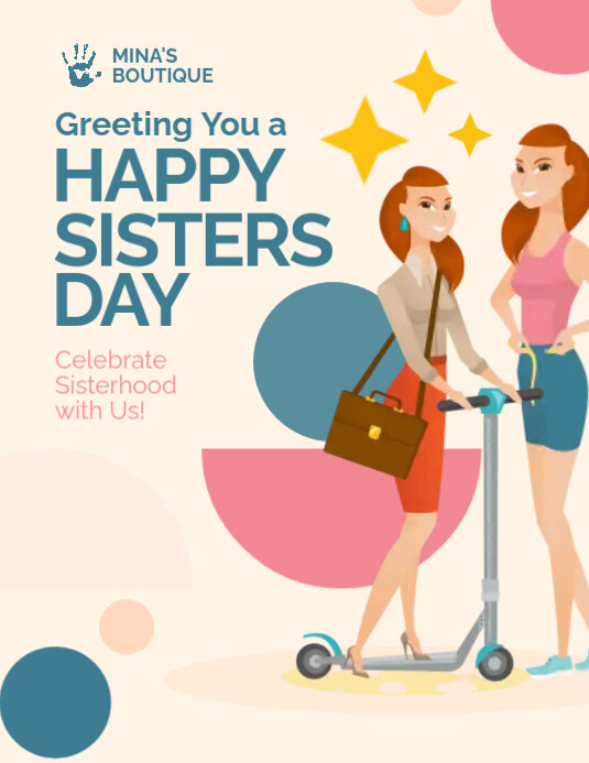 Yellow Pink Sisters Day Flyer template