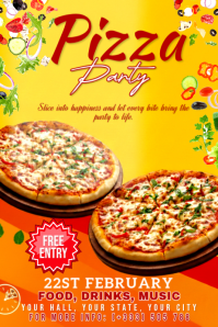 Yellow Pizza Party Poster Plakat template