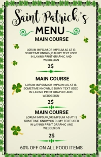 Yellow Professional 17 March St Patrick Menue Half Page Wide template