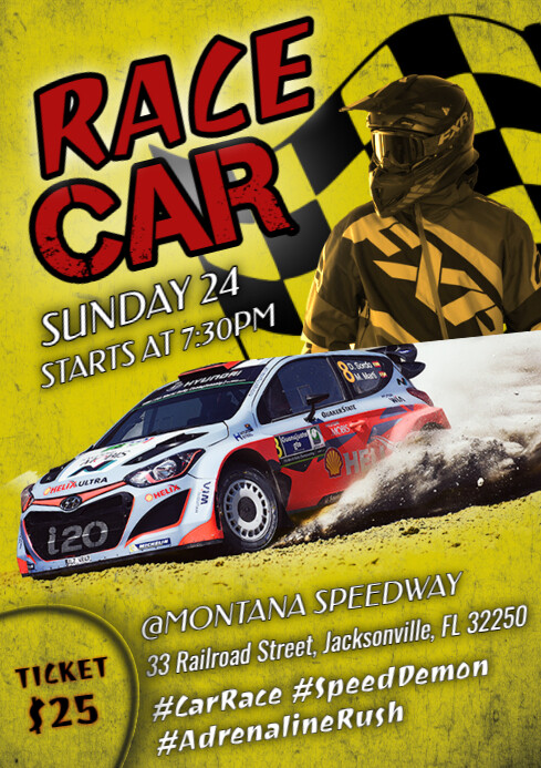 Szablon Yellow Professional Car Race A4 | PosterMyWall