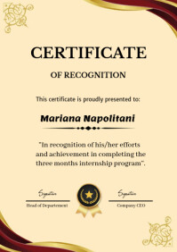Yellow Professional Certificate Of Recognition  A4 template