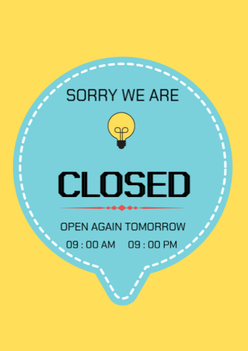 Yellow Professional Closed Notice Alerts A6 Template | PosterMyWall