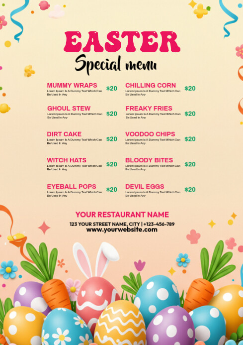 Yellow Professional Easter Menu Template A4 | PosterMyWall