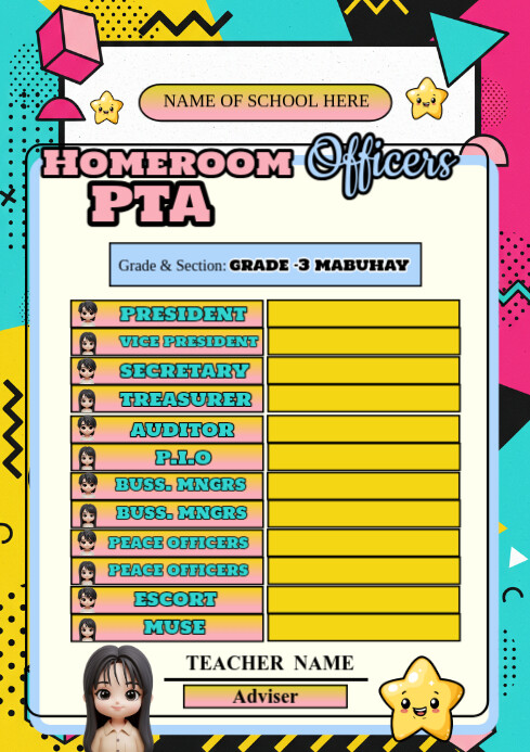 Homeroom Sticker Design Yellow Professional Homeroom Pta Officers A4 Template | PosterMyWall