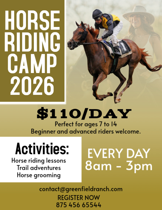 Yellow Horse Riding Camp Flyers Template | PosterMyWall
