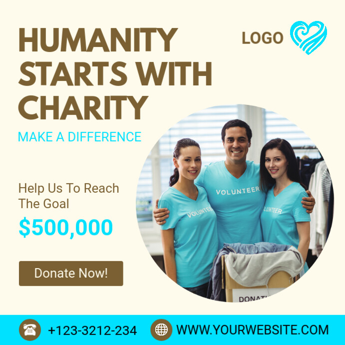 Yellow Professional Humanity Starts With Charity Instagram Post template