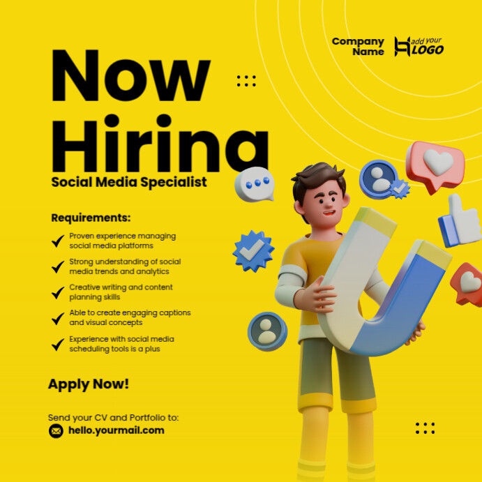 Yellow Professional Job Vacancy Instagram Post Template | PosterMyWall