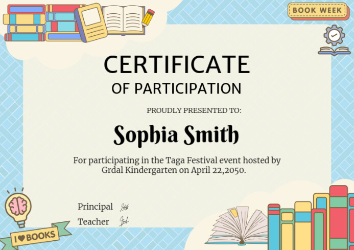 Yellow Professional Kindergarten Certificate Of Completion A4 Template ...