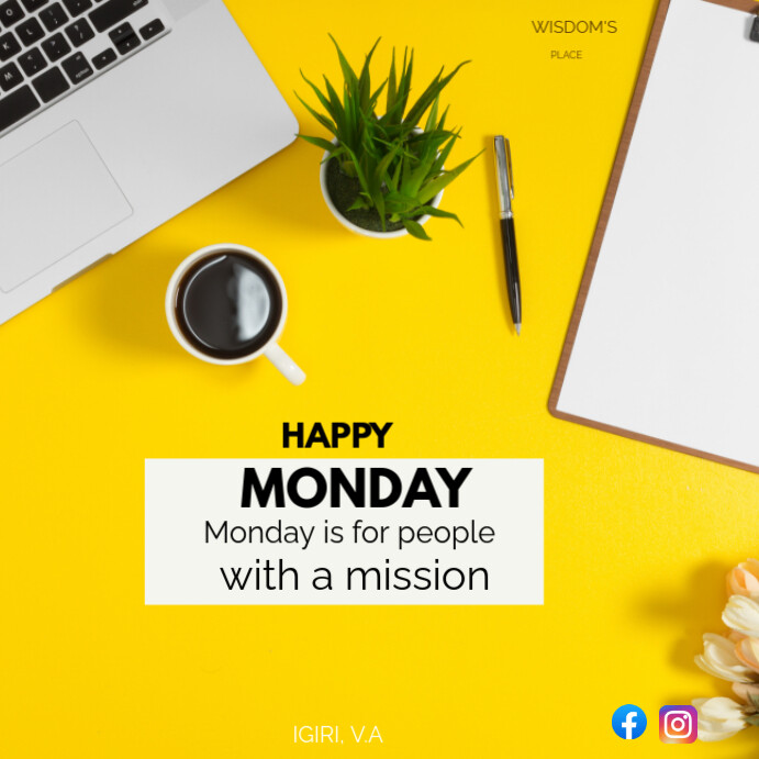 Yellow Professional Monday Motivation Instagram Post Template ...
