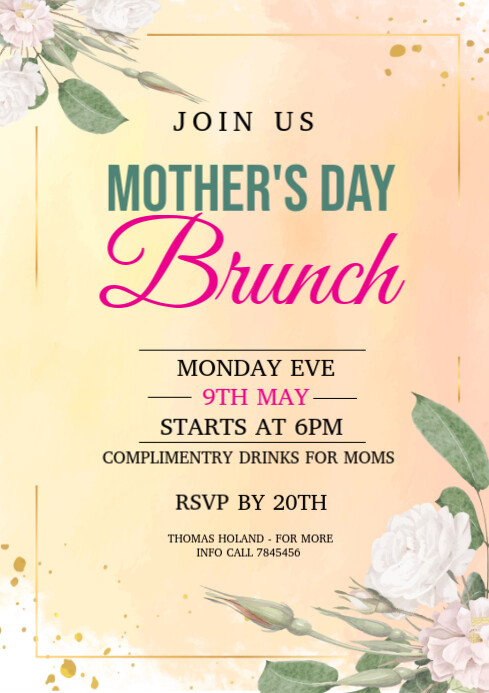 Yellow Professional  Mother's Day Brunch Menu Flyer Template A4