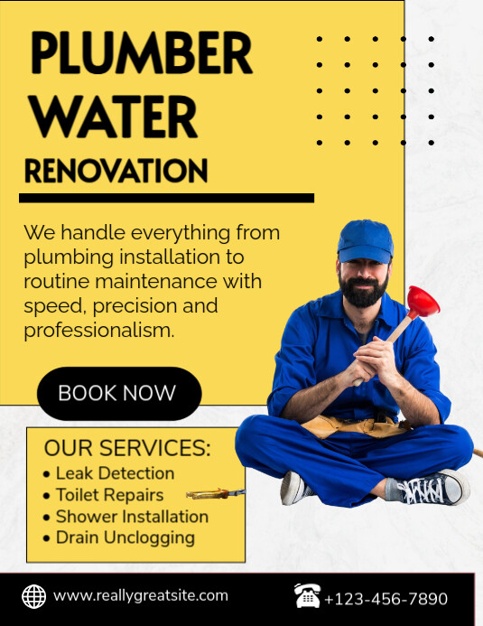 Yellow Professional Plumber Flyer (us Letter) Pamflet (VSA Brief) template