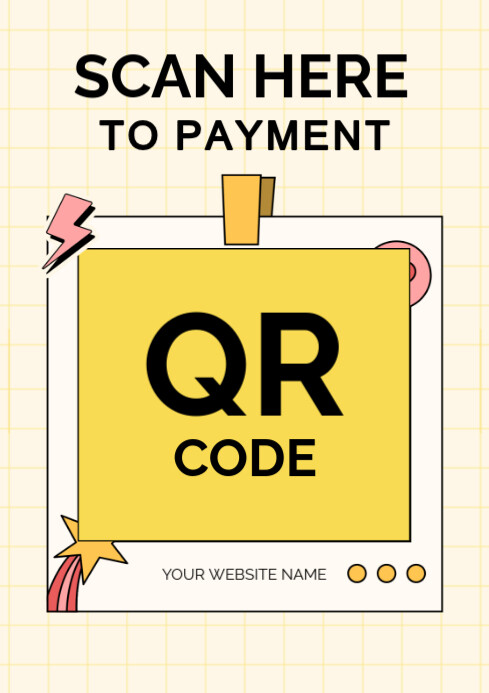 Yellow Professional Qr Code Scan Here And Pay A4 template