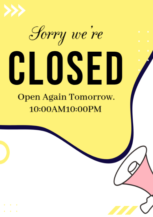 Yellow Professional Sorry We're Closed  A4 template