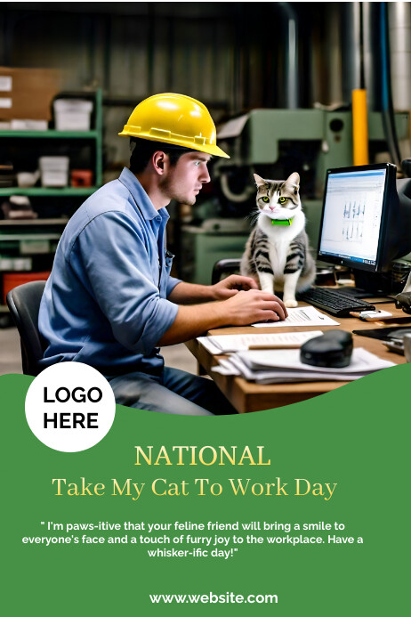 Yellow Professional Take Your Cat To Work Day-Vorlage | PosterMyWall