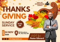 Yellow Professional Thanks Giving Church Service A6 template