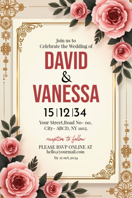 Yellow Professional Wedding Invitation  Template Pinterest Graphic